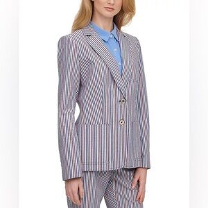 Tommy Hilfiger Womens Seersucker Blazer Size 14 Striped Career Office Corpcore
